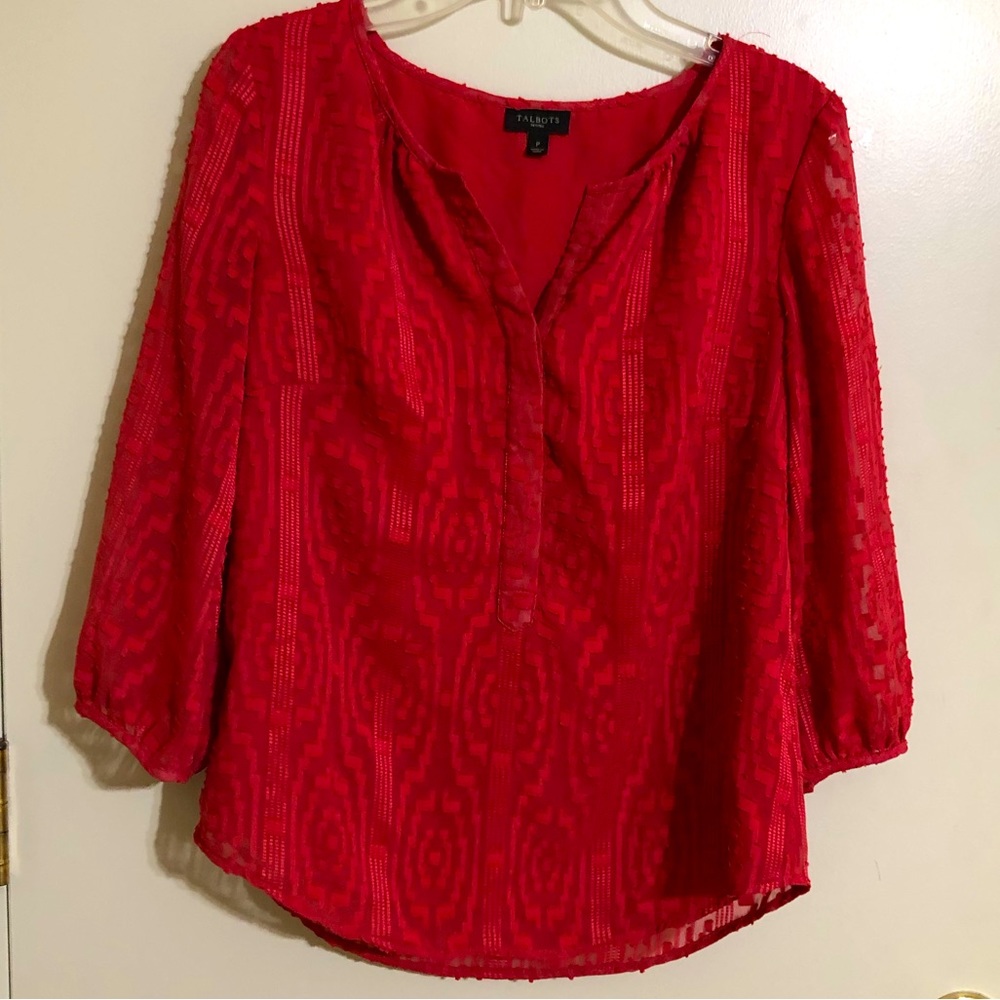 Talbots Women’s Burnt Orange Blouse 3/4 Length Sleeve, Lined Size P
